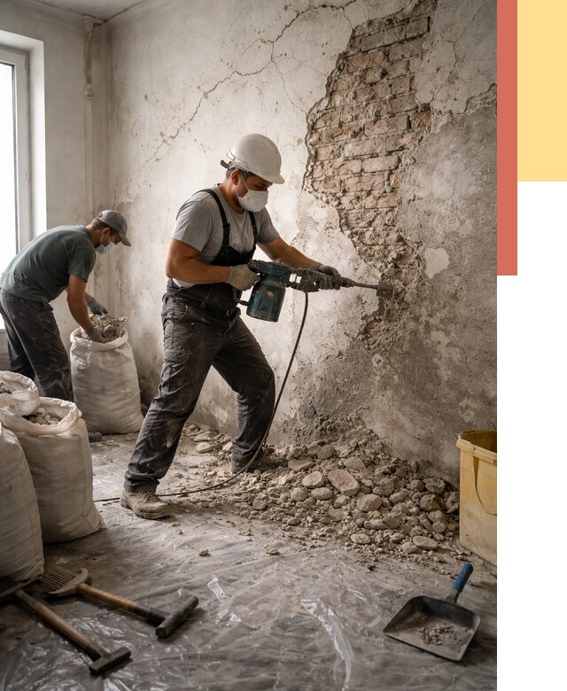 Демонтаж штукатурки со стен в Беслане от 7291 руб/м² — быстро и недорого | ОТДЕЛОЧНИК-Бсл