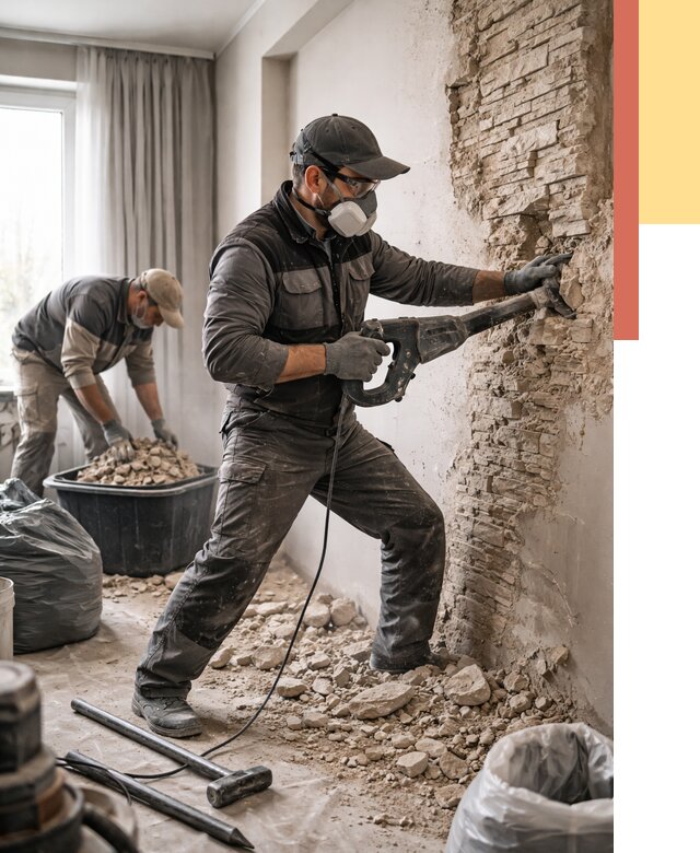 Демонтаж декоративного камня в Беслане от 1468 руб/м² — быстро и недорого | ОТДЕЛОЧНИК-Бсл