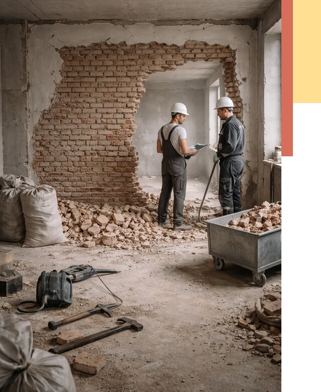 Демонтаж кирпичных стен в Беслане от 4253 руб. — быстро, недорого, под ключ | ОТДЕЛОЧНИК-Бсл