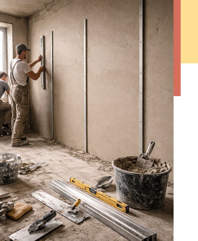 Штукатурка стен по маякам в Беслане от 5569 руб./м² — выравнивание под ключ | ОТДЕЛОЧНИК-Бсл