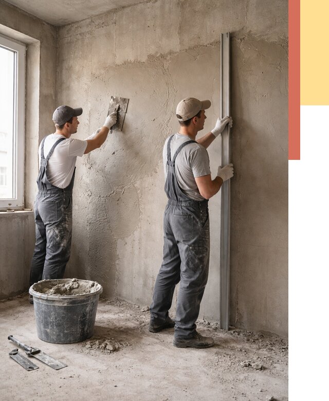 Штукатурка бетонных стен в Беслане от 4557 руб/м² — качественно и быстро | ОТДЕЛОЧНИК-Бсл