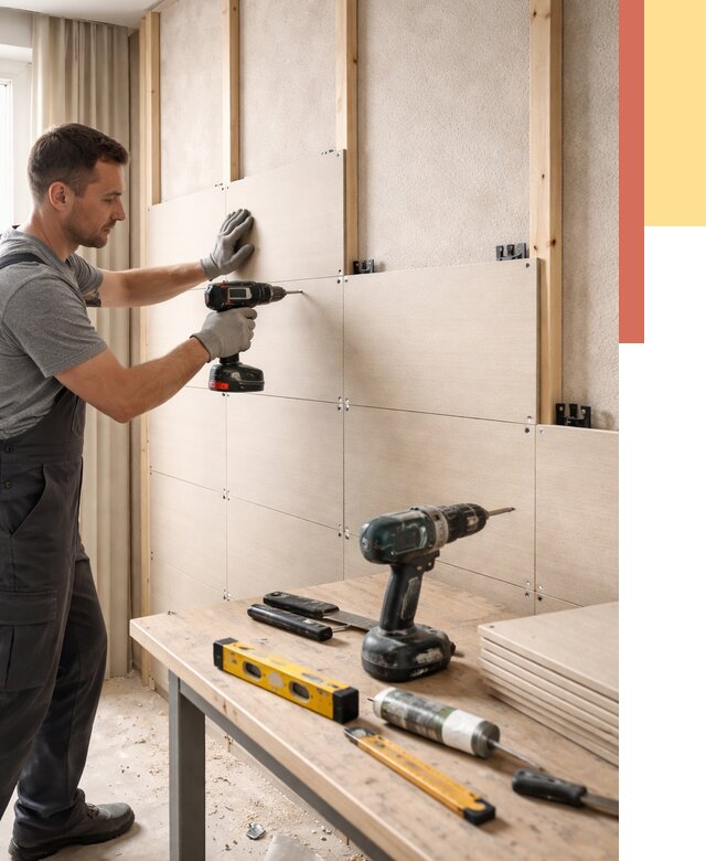 Монтаж МДФ панелей на стены в Беслане от 1266 руб. под ключ | ОТДЕЛОЧНИК-Бсл