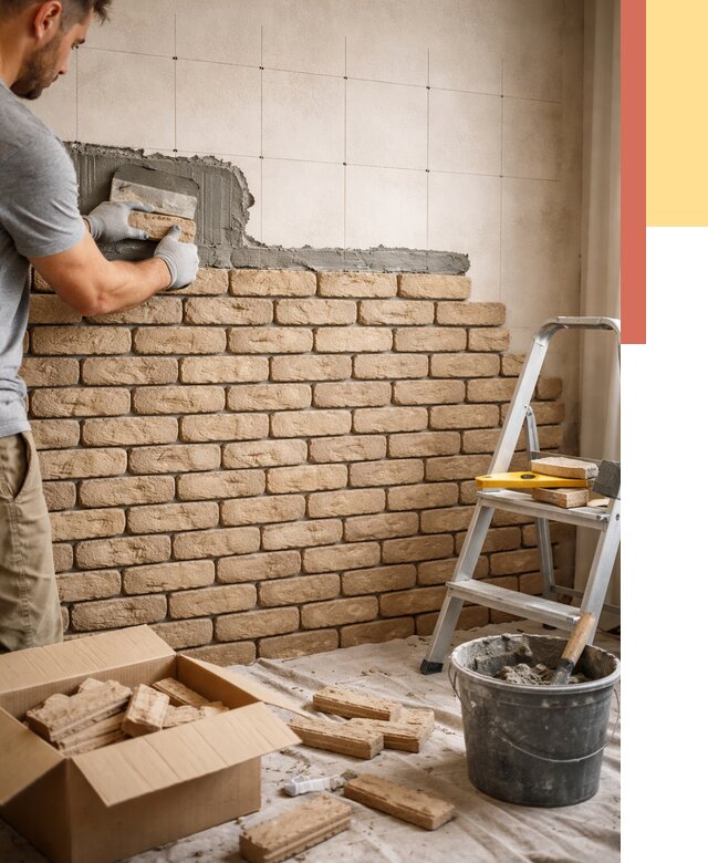 Монтаж декоративного кирпича в Беслане от 3240 руб./м² — быстро и недорого | ОТДЕЛОЧНИК-Бсл