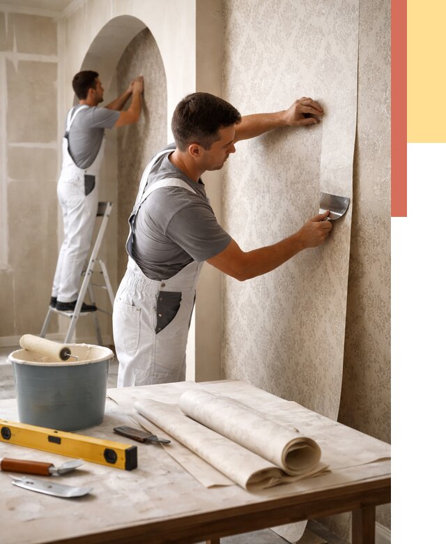 Поклейка обоев на сложные стены в Беслане от 2835 руб. под ключ | ОТДЕЛОЧНИК-Бсл