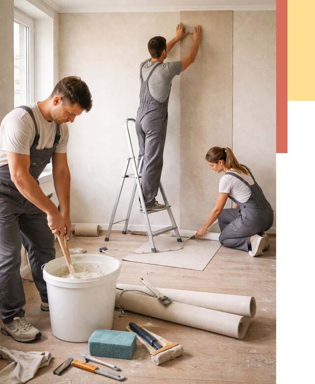 Оклейка стен обоями в Беслане от 3544 руб/м2 — быстро и недорого | ОТДЕЛОЧНИК-Бсл