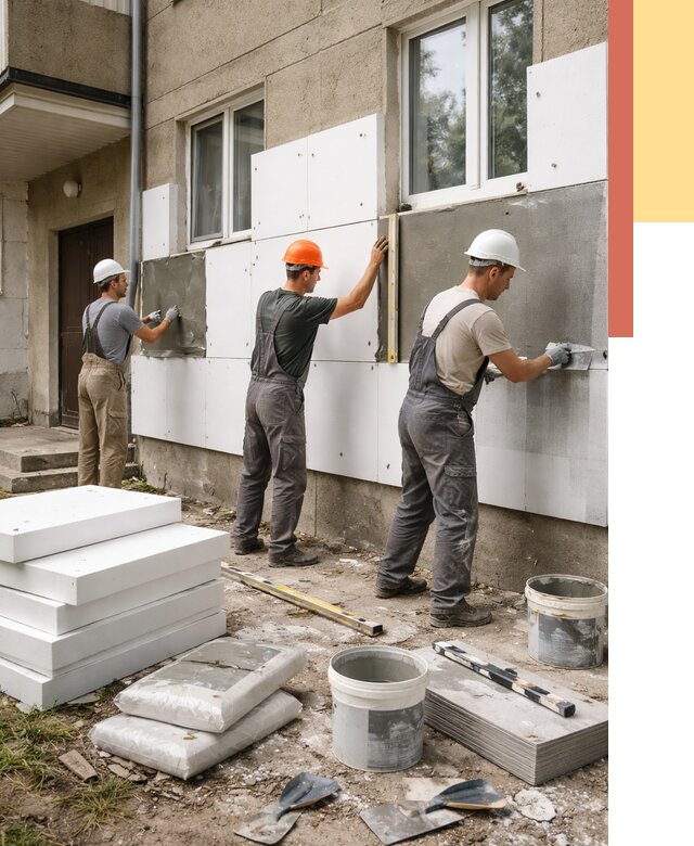 Утепление стен пенопластом в Беслане от 1772 руб. — недорого и под ключ | ОТДЕЛОЧНИК-Бсл