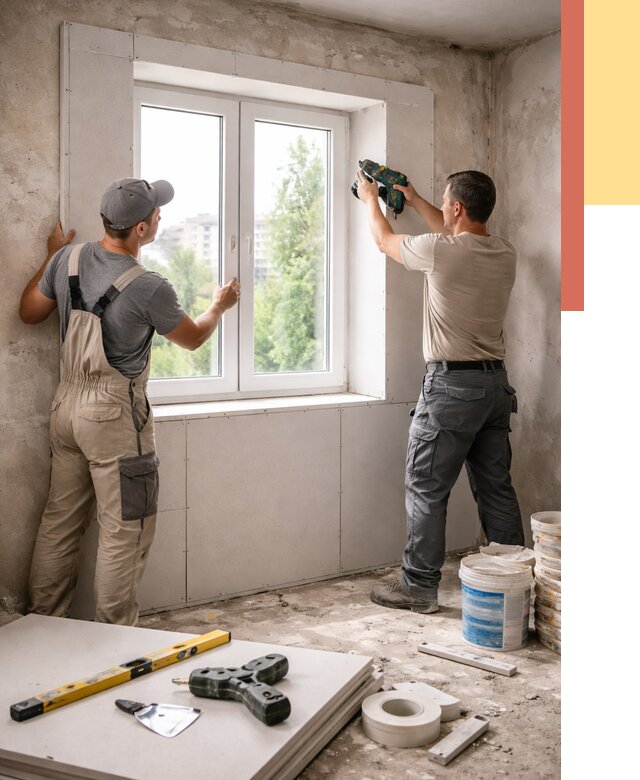 Монтаж откосов из гипсокартона в Беслане от 4557 руб. под ключ | ОТДЕЛОЧНИК-Бсл