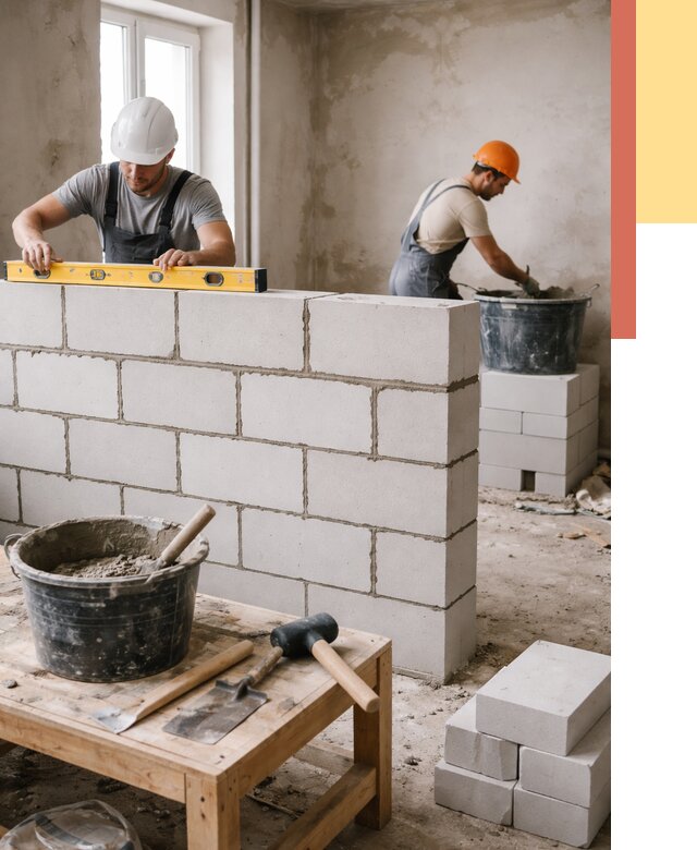 Кладка перегородок из газобетона в Беслане от 3240 руб. под ключ | ОТДЕЛОЧНИК-Бсл