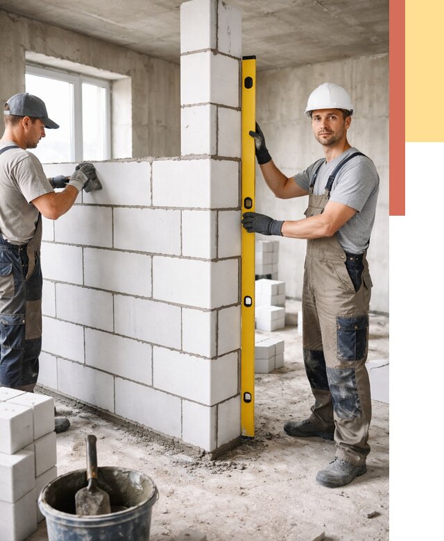 Кладка перегородок из пеноблока в Беслане от 1823 руб. под ключ | ОТДЕЛОЧНИК-Бсл