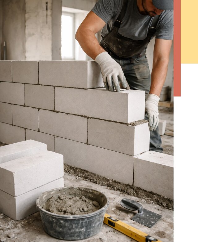 Кладка перегородок из силикатного блока в Беслане от 4050 руб. под ключ | ОТДЕЛОЧНИК-Бсл