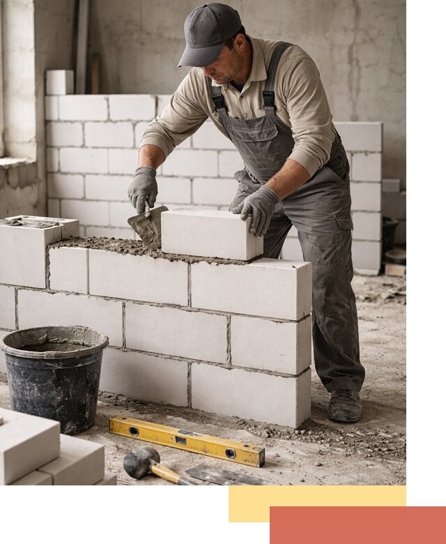 Кладка перегородок из силикатного блока в Беслане