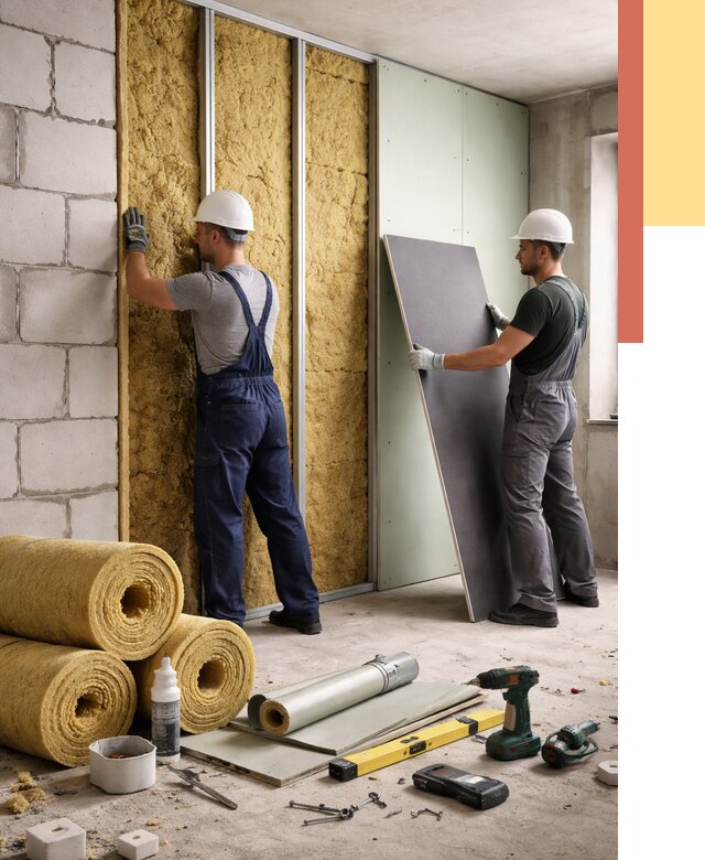 Шумоизоляция перегородок из блоков в Беслане от 1873 руб./м² — быстро и недорого | ОТДЕЛОЧНИК-Бсл