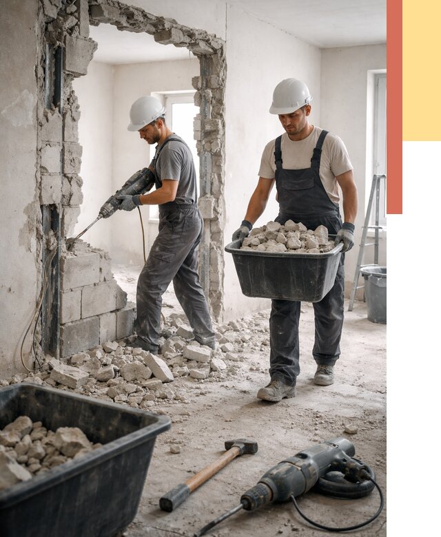 Демонтаж блоковых перегородок в Беслане от 3797 руб. — быстро и недорого | ОТДЕЛОЧНИК-Бсл