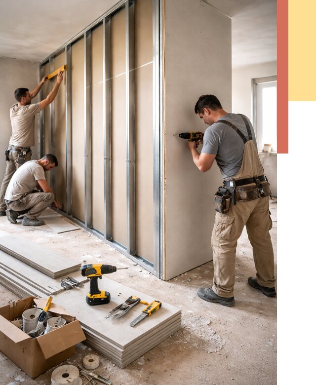 Монтаж однослойной перегородки из гипсокартона в Беслане от 658 руб. | ОТДЕЛОЧНИК-Бсл