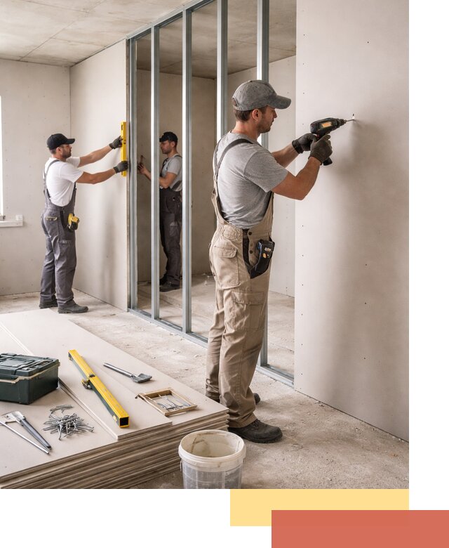 Однослойная перегородка из гипсокартона в Беслане под ключ, монтаж и отделка