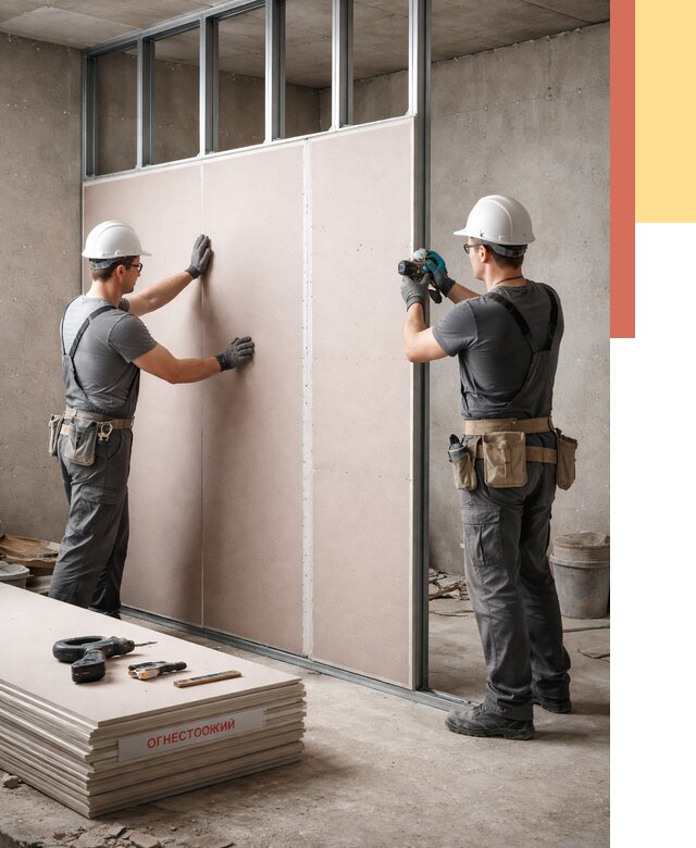 Перегородка из огнестойкого гипсокартона в Беслане от 1873 руб. под ключ | ОТДЕЛОЧНИК-Бсл