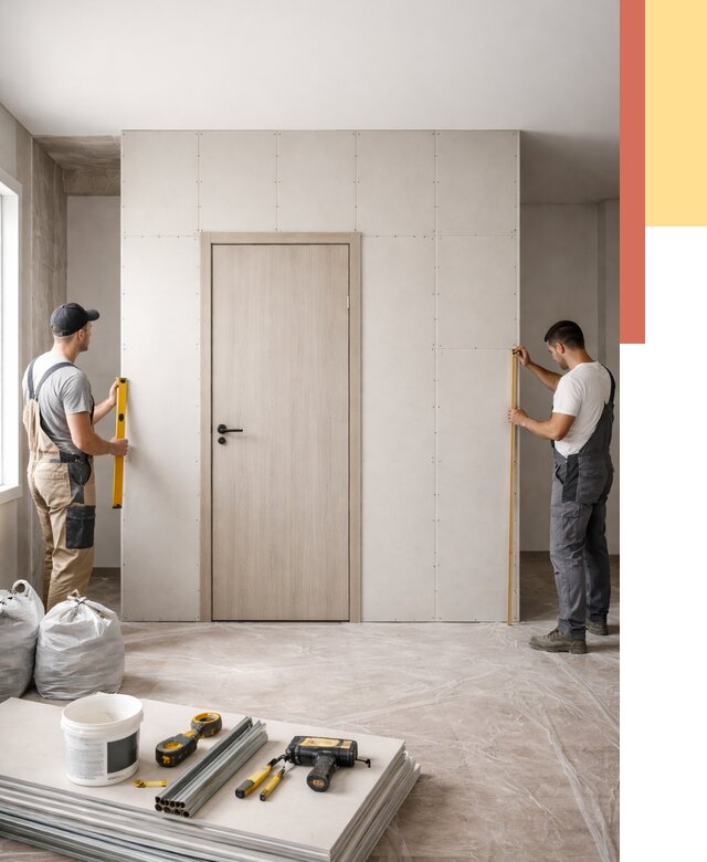 Перегородка из гипсокартона с дверью в Беслане от 4557 руб. под ключ | ОТДЕЛОЧНИК-Бсл