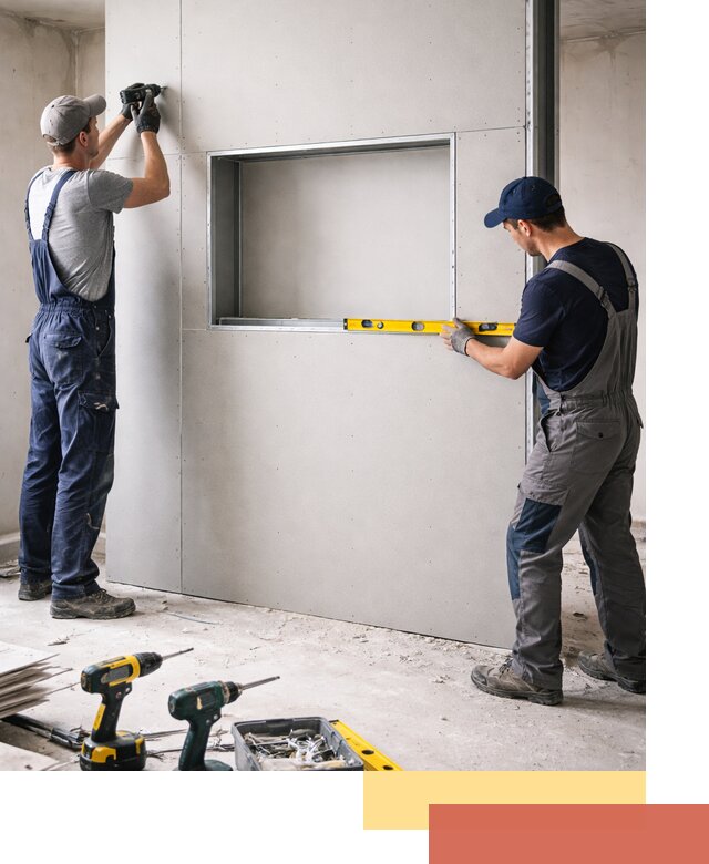 Перегородка из гипсокартона с нишей под декор в Беслане