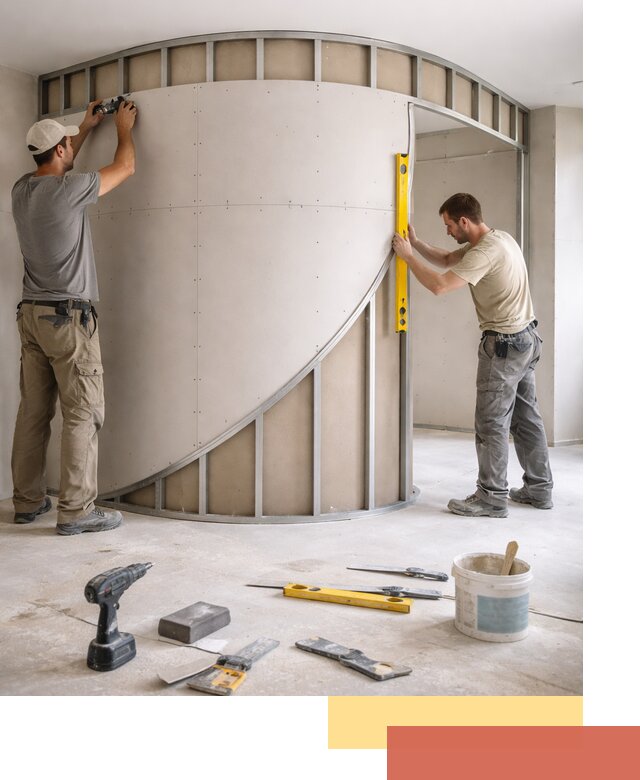 Радиусная перегородка из гипсокартона в Беслане под ключ