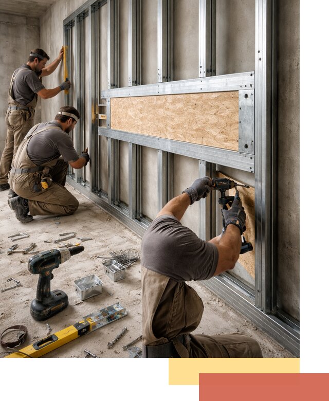 Усиленная перегородка для крепления тяжёлых конструкций в Беслане