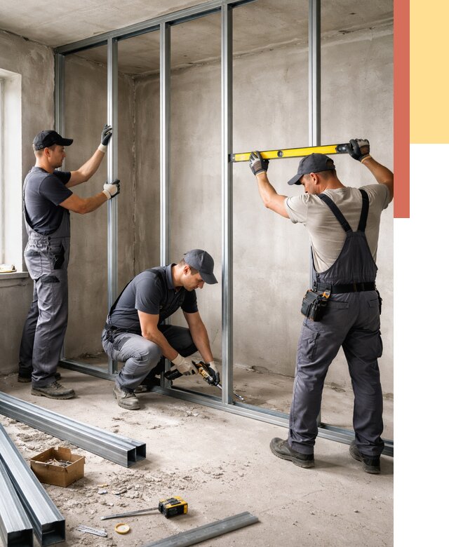 Монтаж каркаса перегородки из профиля в Беслане от 759 руб. | ОТДЕЛОЧНИК-Бсл