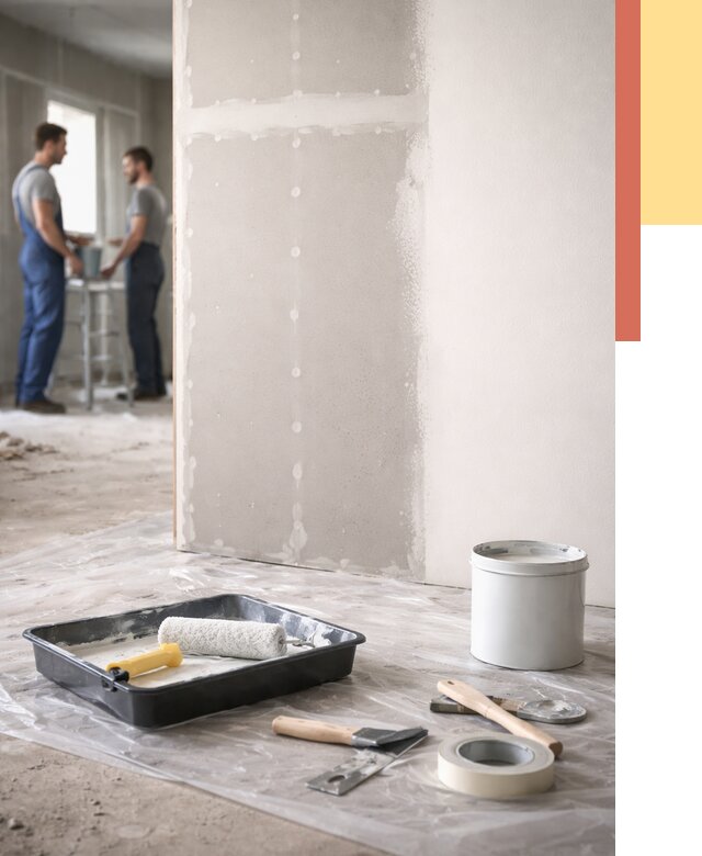 Покраска перегородок из гипсокартона в Беслане от 4557 руб. под ключ | ОТДЕЛОЧНИК-Бсл