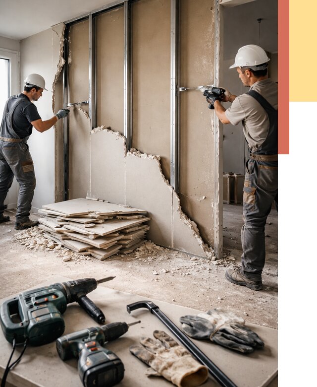 Демонтаж перегородки из гипсокартона в Беслане от 1215 руб. быстро и недорого | ОТДЕЛОЧНИК-Бсл