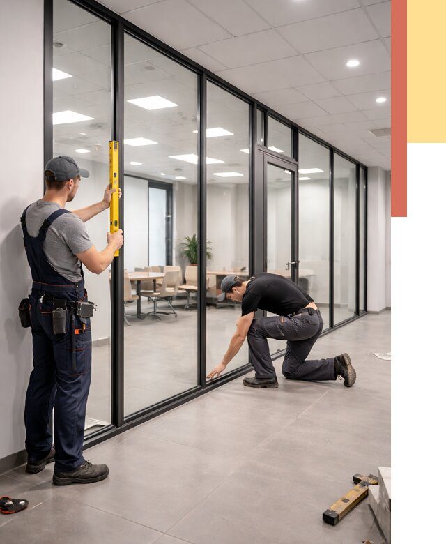 Каркасные стеклянные перегородки в Беслане под ключ от 9316 руб. | ОТДЕЛОЧНИК-Бсл