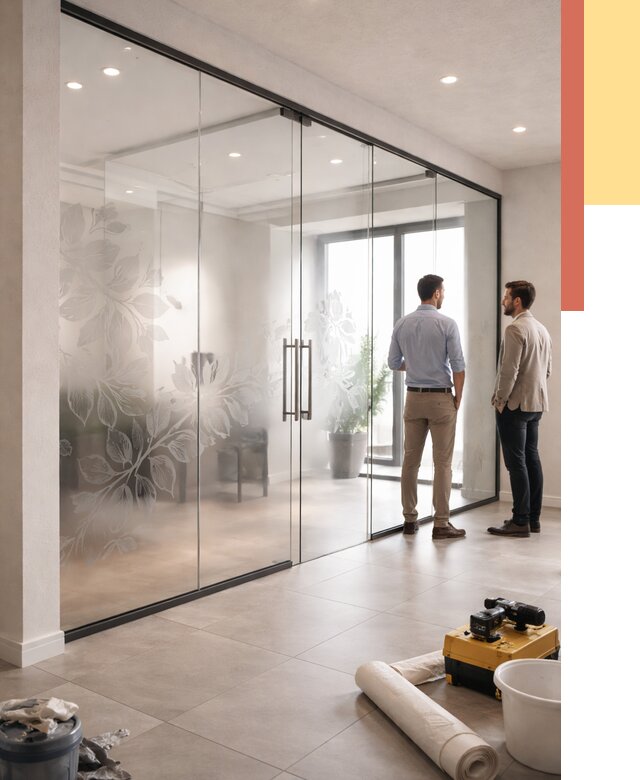 Стеклянные перегородки с рисунком в Беслане от 12658 руб. монтаж и нанесение | ОТДЕЛОЧНИК-Бсл