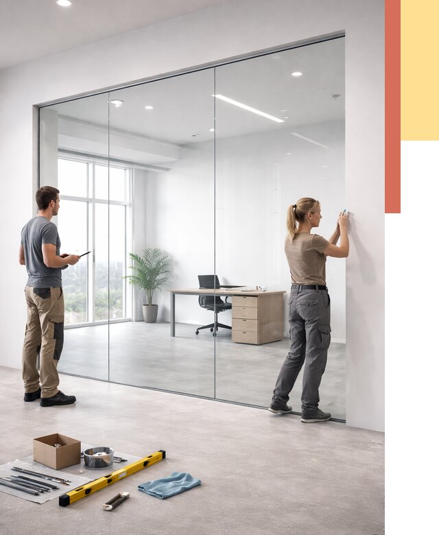 Перегородки из закаленного стекла в Беслане от 9620 руб. под ключ | ОТДЕЛОЧНИК-Бсл