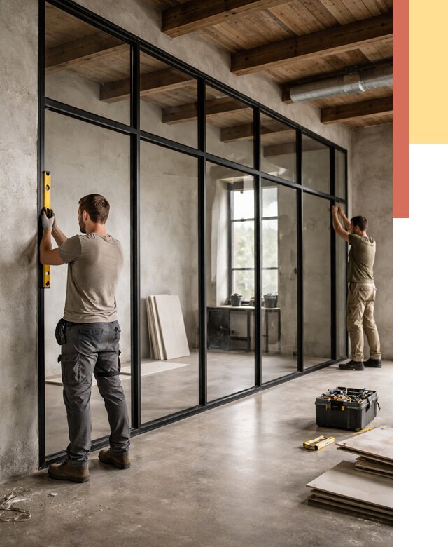 Стеклянные перегородки лофт в Беслане от 10632 руб. под ключ | ОТДЕЛОЧНИК-Бсл