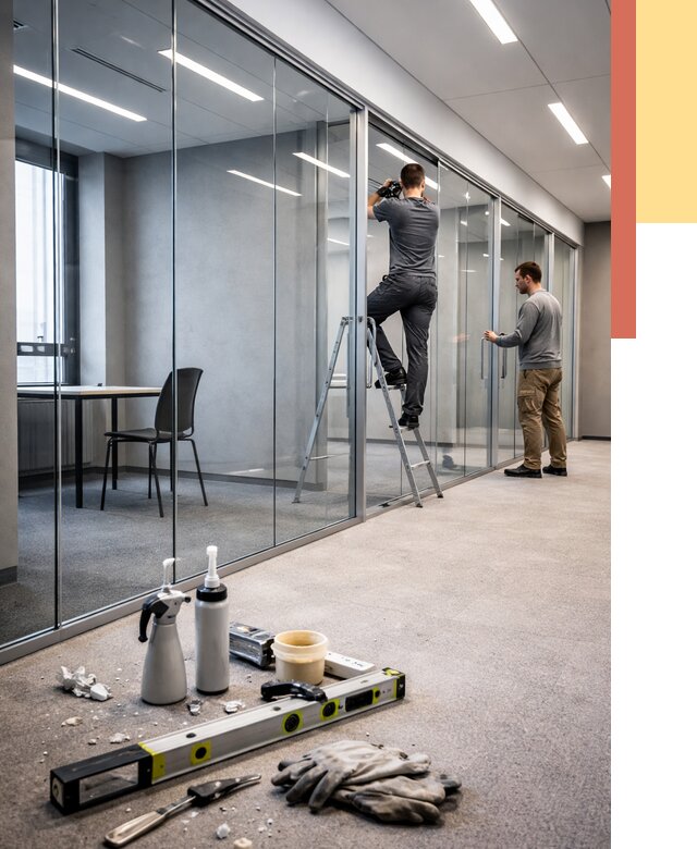 Стеклянные офисные перегородки в Беслане от 8607 руб. — монтаж и установка | ОТДЕЛОЧНИК-Бсл