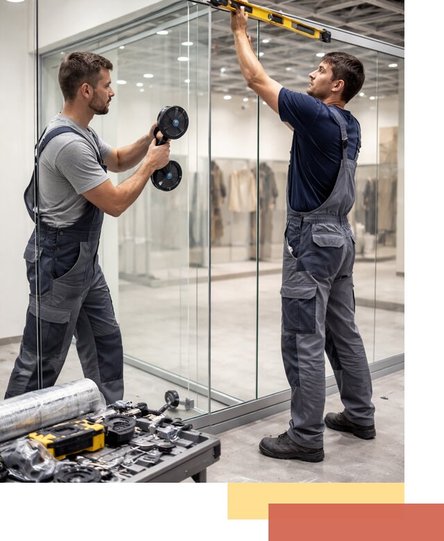 Стеклянные перегородки для магазинов в Беслане — монтаж и установка