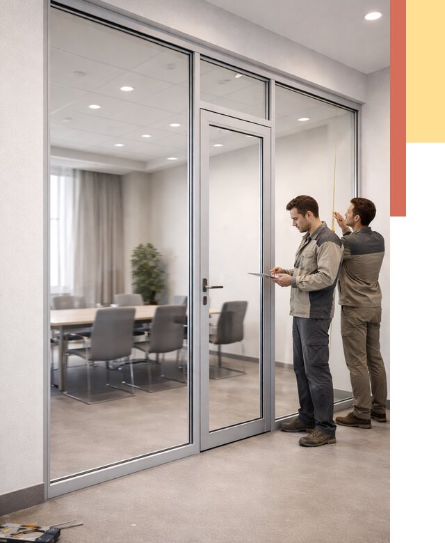 Установка и монтаж алюминиевых перегородок со стеклом в Беслане от 8303 руб. | ОТДЕЛОЧНИК-Бсл