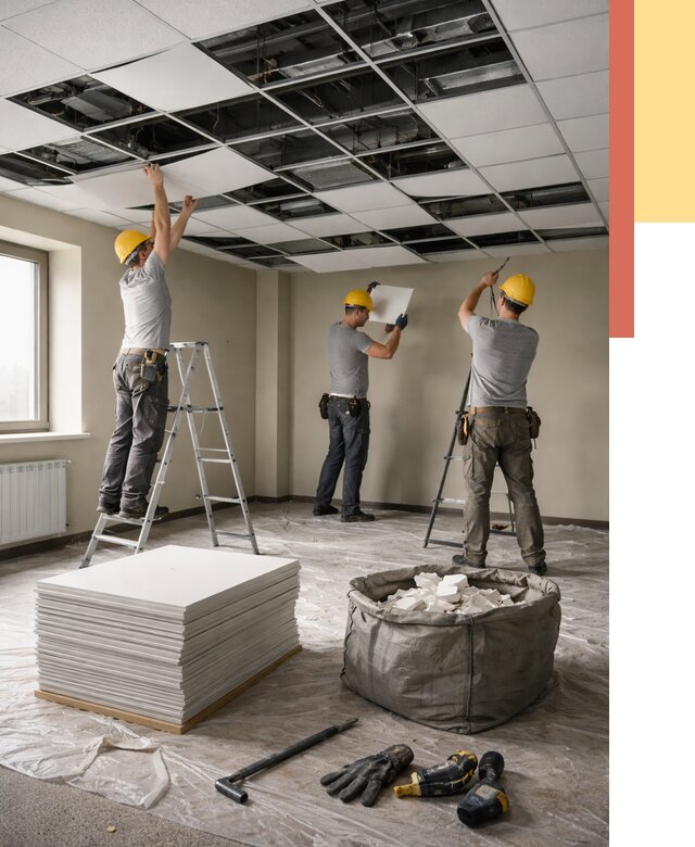 Демонтаж потолка Армстронг в Беслане от 4557 руб. быстро и недорого | ОТДЕЛОЧНИК-Бсл