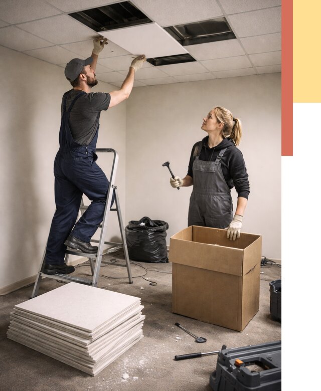 Демонтаж потолочной плитки в Беслане от 4557 руб. быстро и недорого | ОТДЕЛОЧНИК-Бсл