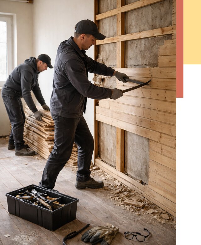 Демонтаж вагонки в Беслане от 3848 руб/м2 — быстро и недорого | ОТДЕЛОЧНИК-Бсл