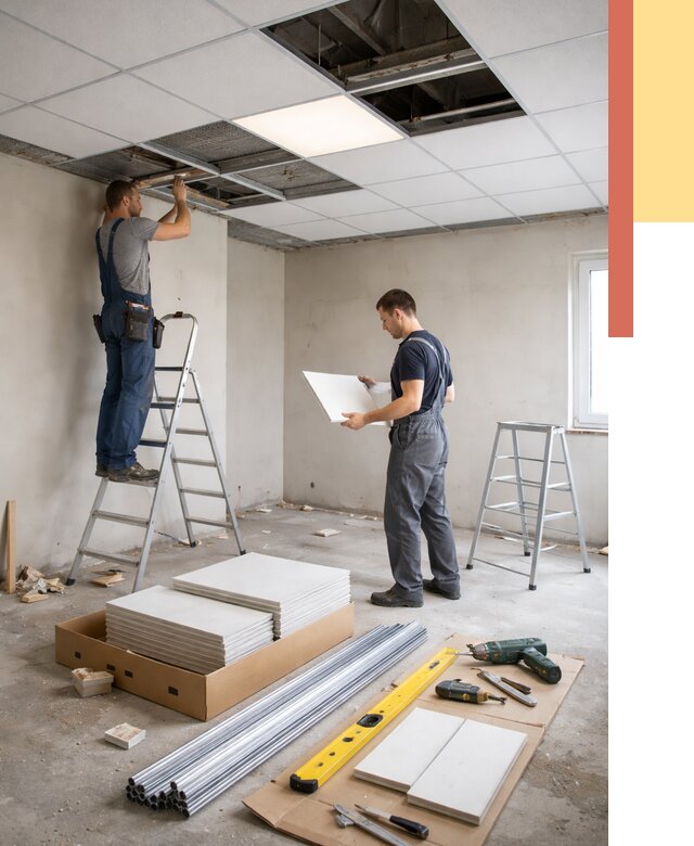 Монтаж потолка армстронг в Беслане от 4557 руб/м2 — быстрая установка под ключ | ОТДЕЛОЧНИК-Бсл