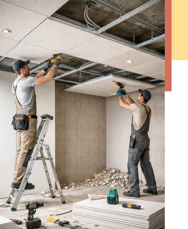 Монтаж акустического потолка в Беслане от 6582 руб/м2 — быстро и недорого | ОТДЕЛОЧНИК-Бсл