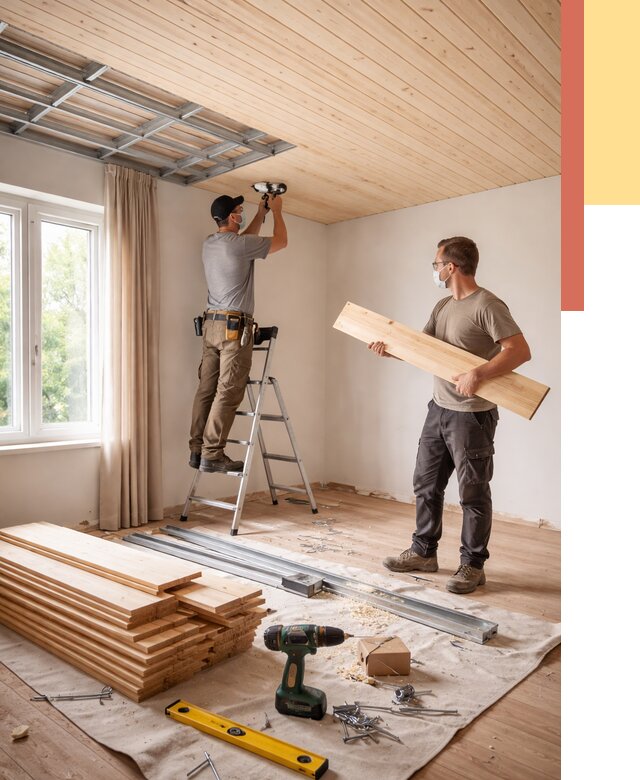 Монтаж потолка из вагонки в Беслане от 6582 руб. | Быстро и недорого — ОТДЕЛОЧНИК-Бсл