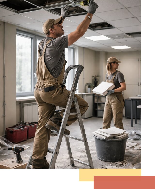 Ремонт потолка Армстронг и замена плит в Беслане