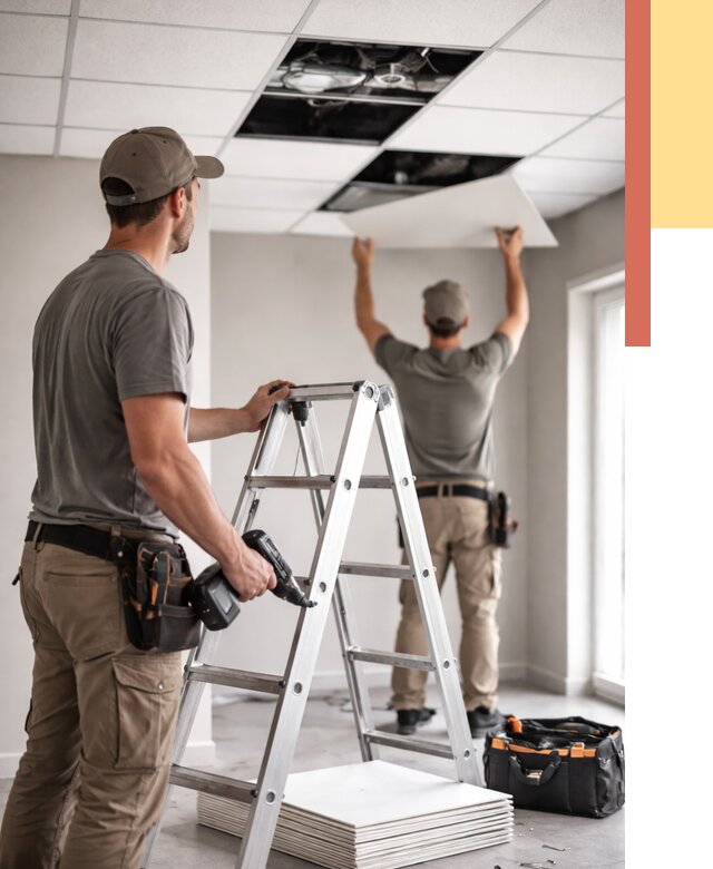 Обслуживание подвесного потолка в Беслане от 3544 руб. — быстро и недорого | ОТДЕЛОЧНИК-Бсл