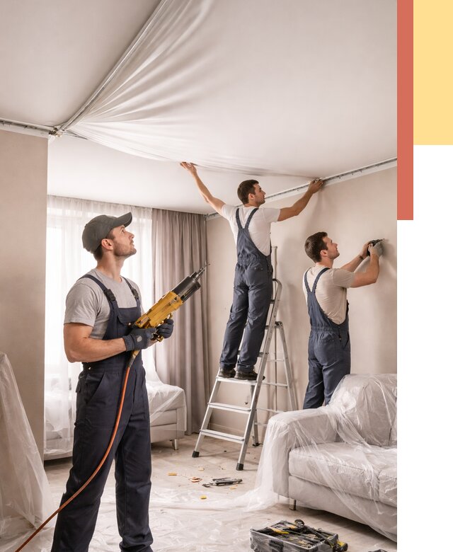 Установка натяжного потолка в Беслане от 4557 руб. | Быстро и недорого — ОТДЕЛОЧНИК-Бсл