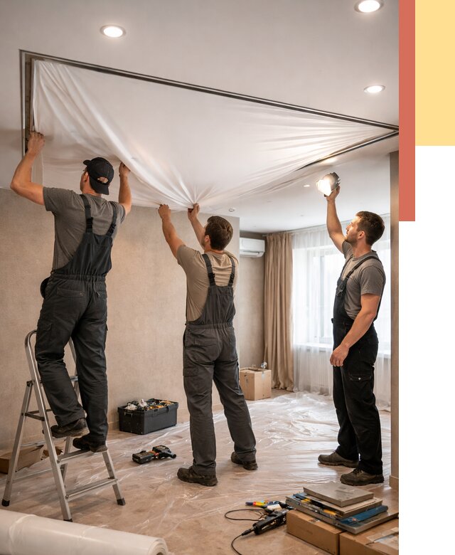 Монтаж ПВХ натяжного потолка в Беслане от 3544 руб. под ключ | ОТДЕЛОЧНИК-Бсл