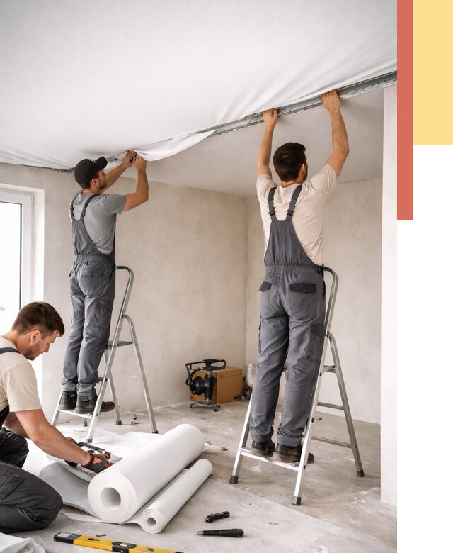 Монтаж тканевого натяжного потолка в Беслане от 3544 руб. под ключ | ОТДЕЛОЧНИК-Бсл