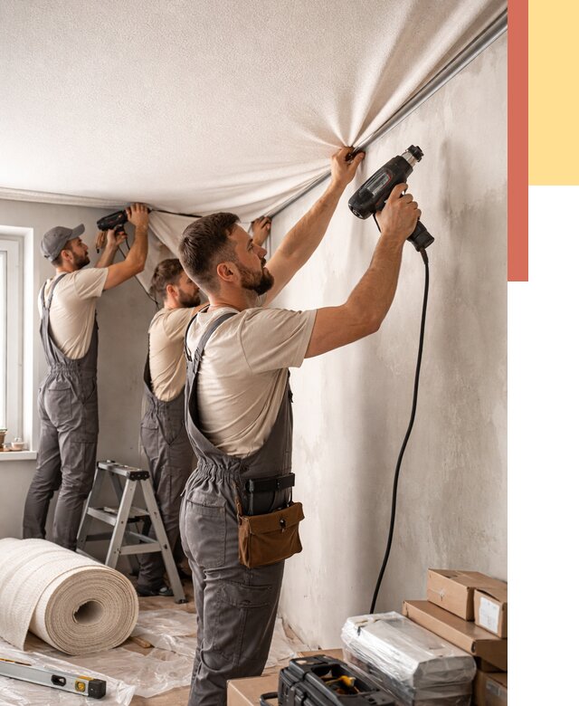 Монтаж фактурного натяжного потолка в Беслане от 759 руб. — ОТДЕЛОЧНИК-Бсл