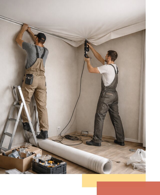 Монтаж цветного натяжного потолка в Беслане за один день