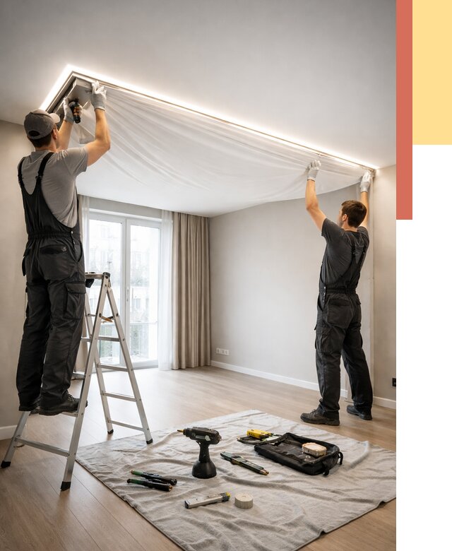 Монтаж парящего натяжного потолка в Беслане от 4557 руб. быстро и недорого | ОТДЕЛОЧНИК-Бсл