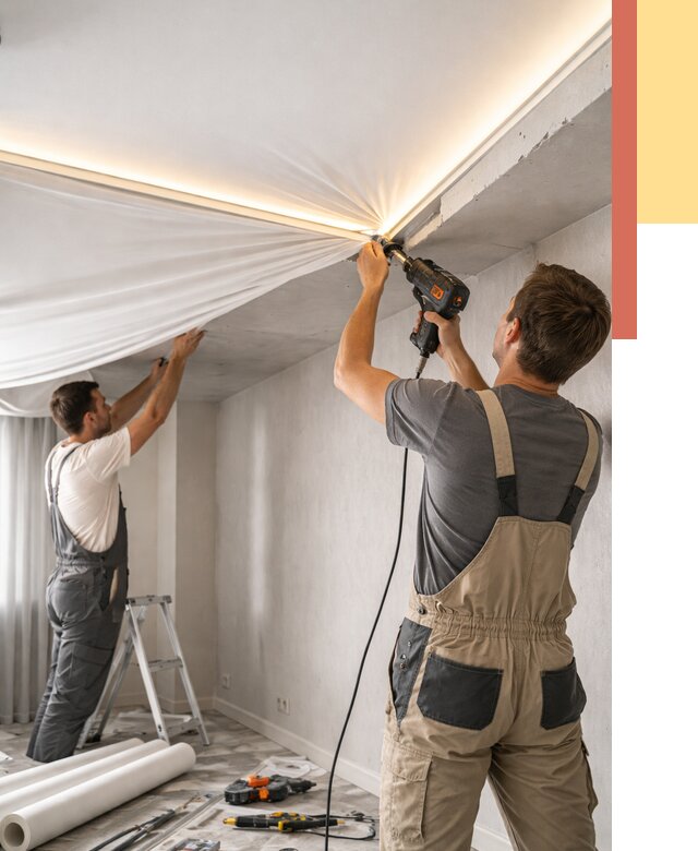 Монтаж натяжного потолка с подсветкой в Беслане от 962 руб. | ОТДЕЛОЧНИК-Бсл