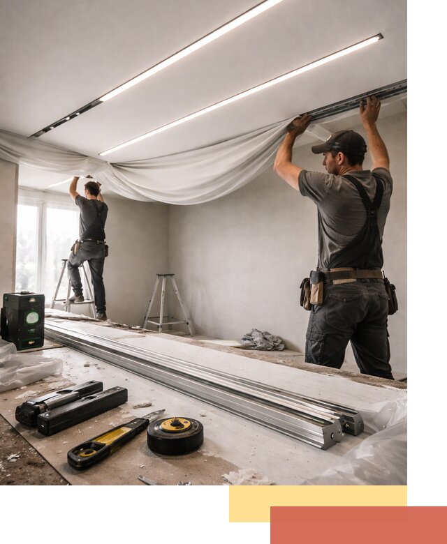 Монтаж натяжных потолков со световыми линиями в Беслане